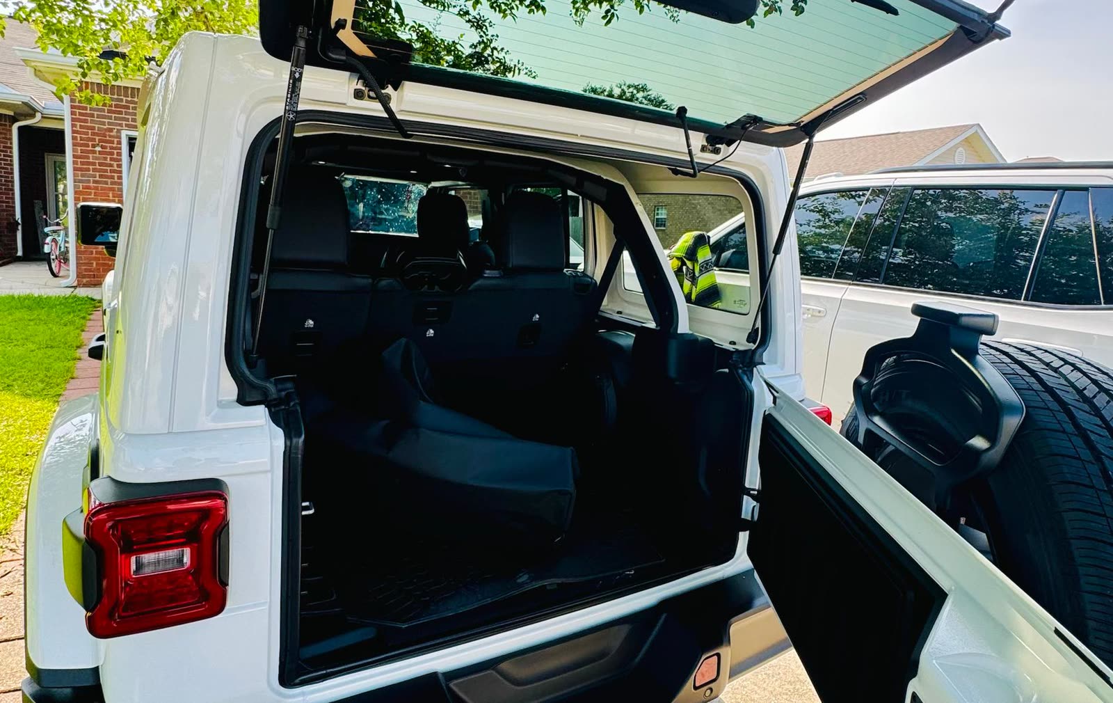Jeep Wrangler Sahara with the rear hatch open
